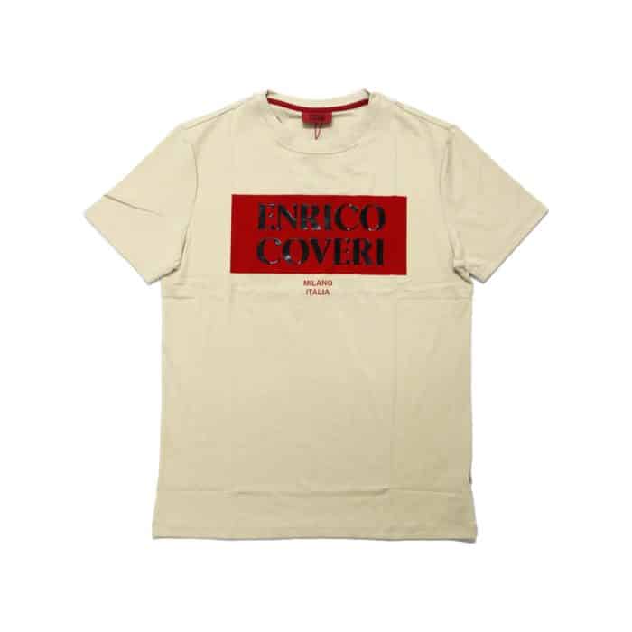 Enrico Coveri Crew 3D Print Logo T-Shirt Khaki/Red