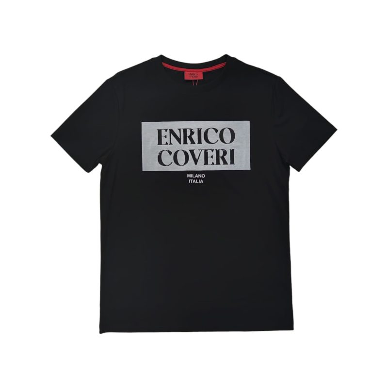 Enrico Coveri Crew 3D Print Logo T-Shirt in Black/White