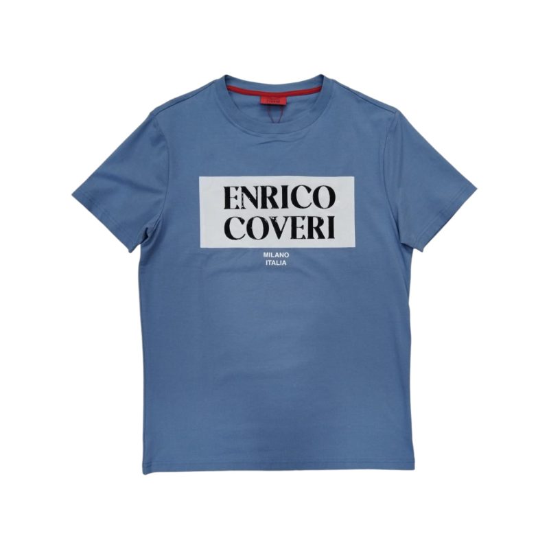 Enrico Coveri Crew 3D Print Logo T-Shirt in Blue/White