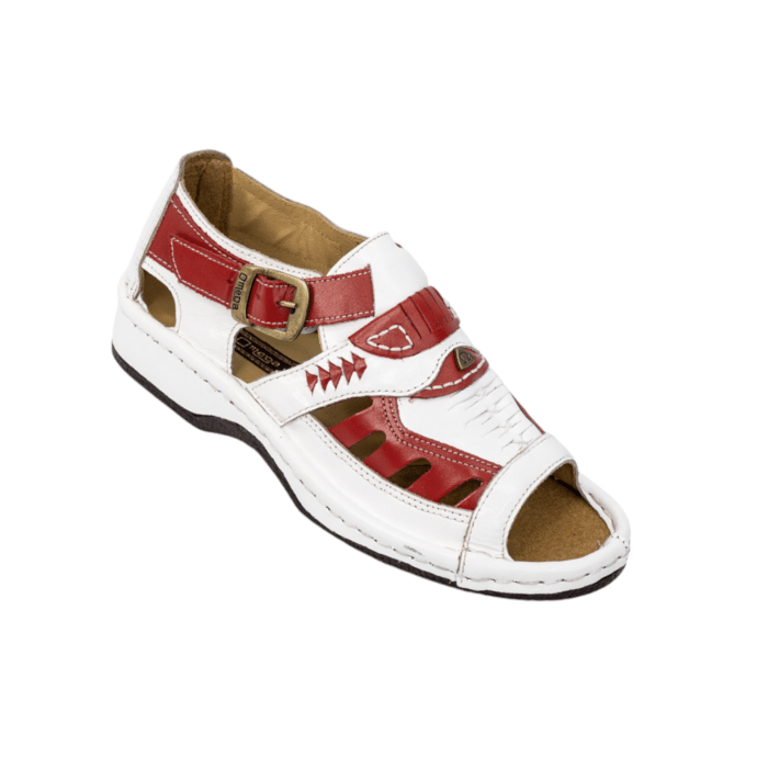 688 23B | The Omega Sandals Duna in Soft Saddle Red and White offer a bold, earthy tone that brings a natural warmth to your footwear collection. Designed for both style and comfort, these sandals feature a robust yet lightweight construction, making them perfect for long summer walks or casual outings.