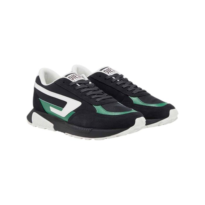 861 55B | The Diesel S-Tyche D in Black Beauty/Abundant Green/White is a bold and modern sneaker designed to make a statement with its vibrant color combination and premium materials. Featuring a mix of leather, suede, and textile, this low-top sneaker offers a perfect balance of durability and breathability, ensuring all-day comfort. With a cushioned insole and durable rubber outsole for optimal support and traction, the S-Tyche D effortlessly combines style and performance, making it a versatile choice for everyday wear.