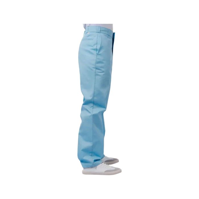 Dickies Sky Blue T C | The Dickies 847 Trouser in Sky Blue combines durable cotton-polyester fabric with a comfortable, classic straight-leg fit, making it ideal for both work and casual wear. Designed with multiple pockets, these trousers offer practical storage for daily essentials, while the wrinkle-resistant fabric maintains a fresh, polished look throughout the day. The soft sky blue shade adds a modern touch to any outfit, pairing easily with both formal button-downs and casual t-shirts for seamless style transitions from the office to weekend outings.