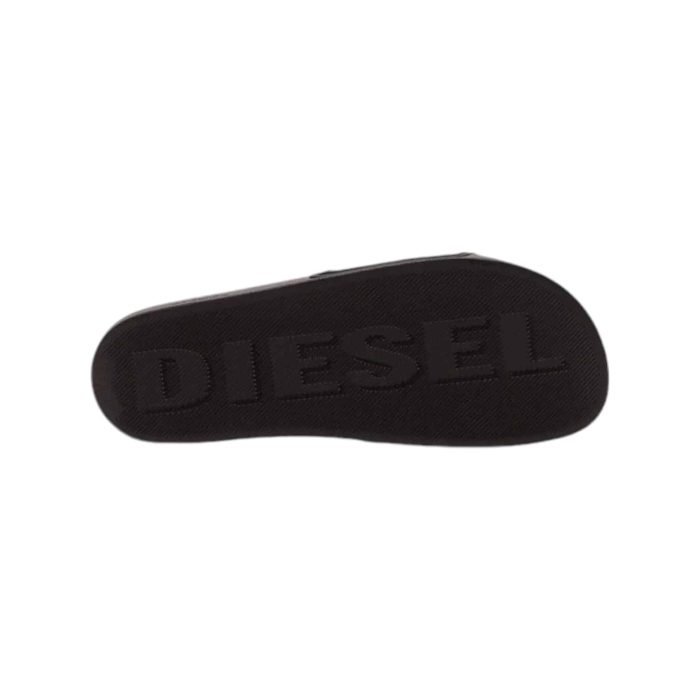 Diesel Black Sandal 5 | The <em>Diesel SA-Mayemi CC 3D Logo Sandal Black</em> combines contemporary style with exceptional comfort, featuring a sleek black design highlighted by a bold 3D logo that adds a touch of modern flair. Crafted from high-quality materials, these sandals offer a soft, cushioned footbed for all-day wear, ensuring your feet stay comfortable whether you're lounging by the pool or exploring the city. With their adjustable strap for a customized fit and durable sole for reliable traction, these sandals effortlessly blend fashion and functionality, making them an essential addition to your warm-weather wardrobe.