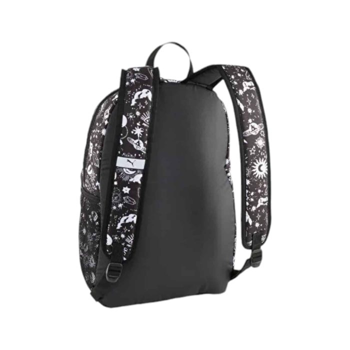 171 56 B | The Puma Backpack Phase AOP Cosmo Print Black/White combines a unique cosmic-inspired print with everyday functionality, making it a stylish choice for any adventure. Its spacious main compartment, padded laptop sleeve, and convenient front zip pocket offer organized storage for essentials, ensuring everything from books to tech devices is secure and accessible. Designed with adjustable shoulder straps and a padded back panel, this backpack delivers comfort and durability, making it perfect for work, school, or casual outings.