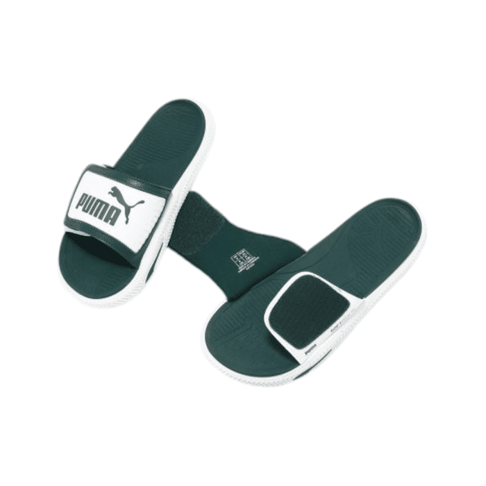 389 32B | The <em>Puma Softride Pro Slide 24 V White/Green</em> offers a blend of sleek style and luxurious comfort, featuring a clean white base accented by fresh green detailing that adds a modern, sporty look to any casual outfit. Built with Puma's Softride technology, these slides provide plush, contoured cushioning that supports your feet for all-day comfort, making them perfect for post-workout wear, lounging, or everyday errands. Designed with a durable, water-resistant construction and a secure strap, they deliver reliable traction and stability, allowing you to enjoy both style and practicality in every step.