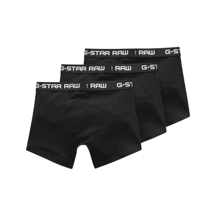 596 1A | The G-Star Classic Trunks 3-Pk in black offer a snug fit that ensures all-day comfort, featuring a sewn-in pouch for added support and short legs that stay in place without riding up. Made from a blend of 95% organic cotton and 5% elastane, these boxer briefs provide a super stretch for optimal flexibility and shape retention, while the jersey knit fabric feels soft to the touch and is breathable for maximum comfort. With the signature G-Star RAW elastic waistband, this set of three delivers reliable support, combining style, comfort, and sustainability in every pair.