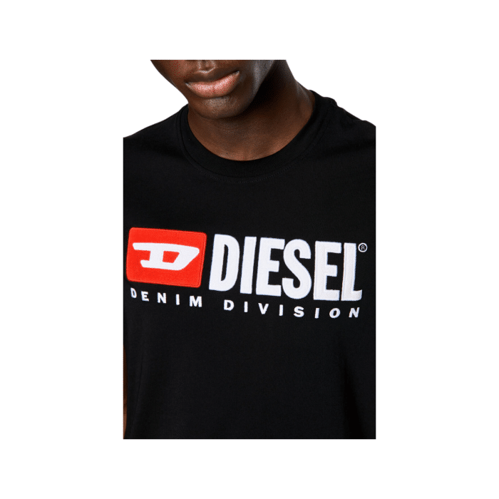 862 9C | <div class="value content value-regular">Slim-fit Diesel T-shirt made from light cotton jersey. Branded with a 'Diesel Denim Division' logo on the front in full embroidery and reverse fleece patches.</div> <div> <h4 class="mb-1">Care instructions</h4> <div id="carePanel" class="care-instructions product-expand-block" role="region"> <div class="care-instruction"><img class="care-instruction-image lazyloaded" role="presentation" src="https://shop.diesel.com/on/demandware.static/-/Sites-diesel-master-catalog/default/dw52278460/care/12.svg" alt="" data-src="/on/demandware.static/-/Sites-diesel-master-catalog/default/dw52278460/care/12.svg" /><span class="care-instruction-text">Wash at 30° C - Delicate cycle</span></div> <div class="care-instruction"><img class="care-instruction-image lazyloaded" role="presentation" src="https://shop.diesel.com/on/demandware.static/-/Sites-diesel-master-catalog/default/dwd2d15284/care/17.svg" alt="" data-src="/on/demandware.static/-/Sites-diesel-master-catalog/default/dwd2d15284/care/17.svg" /><span class="care-instruction-text">Do not bleach</span></div> <div class="care-instruction"><img class="care-instruction-image lazyloaded" role="presentation" src="https://shop.diesel.com/on/demandware.static/-/Sites-diesel-master-catalog/default/dw8d02c590/care/28.svg" alt="" data-src="/on/demandware.static/-/Sites-diesel-master-catalog/default/dw8d02c590/care/28.svg" /><span class="care-instruction-text">Do not tumble dry</span></div> <div class="care-instruction"><img class="care-instruction-image lazyloaded" role="presentation" src="https://shop.diesel.com/on/demandware.static/-/Sites-diesel-master-catalog/default/dw31cff9ee/care/31.svg" alt="" data-src="/on/demandware.static/-/Sites-diesel-master-catalog/default/dw31cff9ee/care/31.svg" /><span class="care-instruction-text">Iron at max 110 °C</span></div> <div class="care-instruction"><img class="care-instruction-image lazyloaded" role="presentation" src="https://shop.diesel.com/on/demandware.static/-/Sites-diesel-master-catalog/default/dwe4155b76/care/37.svg" alt="" data-src="/on/demandware.static/-/Sites-diesel-master-catalog/default/dwe4155b76/care/37.svg" /><span class="care-instruction-text">Do not dry clean</span></div> <div class="care-instruction"><img class="care-instruction-image lazyloaded" role="presentation" src="https://shop.diesel.com/on/demandware.static/-/Sites-diesel-master-catalog/default/dw001b2ef4/care/24.svg" alt="" data-src="/on/demandware.static/-/Sites-diesel-master-catalog/default/dw001b2ef4/care/24.svg" /><span class="care-instruction-text">Dry flat in the shade</span></div> </div> </div>