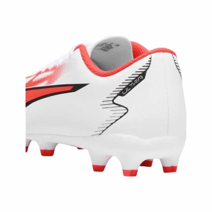 158 6 C | <p data-pm-slice="1 1 []">The Puma Ultra Play FG/AG White/Fire Orchid is a lightweight football boot designed for speed, precision, and versatility on both firm ground and artificial grass surfaces. Featuring a durable synthetic upper with a textured surface for enhanced ball control, it delivers exceptional comfort, stability, and performance during fast-paced matches. The vibrant Fire Orchid accents paired with a clean white design make these boots stand out on the pitch, while the specialized stud configuration ensures superior traction for explosive movements and quick direction changes.</p>