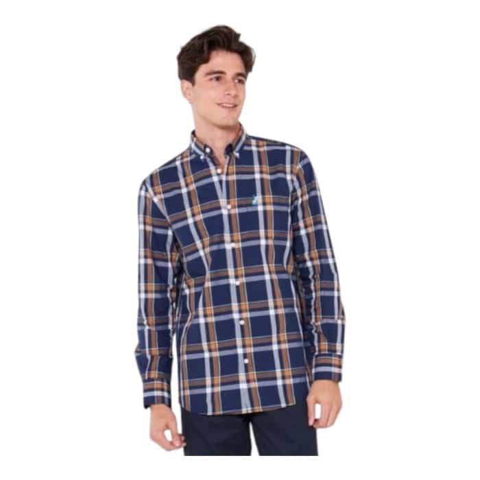 Polo Shirt LS Relaxed Fit Bold Check Navy