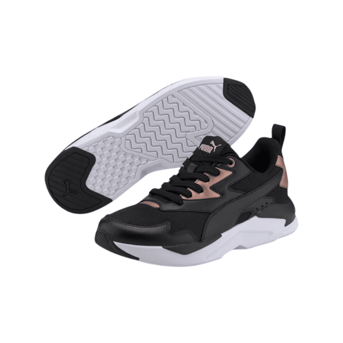 344 7 B | The Puma X-Ray Lite Black/Rose Gold combines sleek, modern aesthetics with lightweight comfort, making it the perfect sneaker for casual wear or light activity. Its breathable mesh upper with synthetic overlays ensures durability and all-day comfort, while the rose gold accents add a touch of elegance to the bold black design. With Puma’s IMEVA midsole technology for superior cushioning and a grippy rubber outsole, this shoe delivers both style and functionality for every step you take.