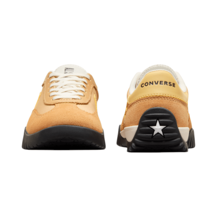 125 46C | The Converse Run Star Trainer in Sandy Shore/Yellow brings a bold twist to the classic Converse silhouette, featuring a chunky platform sole and split-tooth outsole for a modern, edgy look with enhanced traction. The soft, neutral tones of Sandy Shore and Yellow create a sophisticated yet versatile colorway that pairs effortlessly with a range of styles, from casual to elevated. With a durable canvas upper and cushioned insole, these trainers offer lasting comfort and support, making them perfect for all-day wear