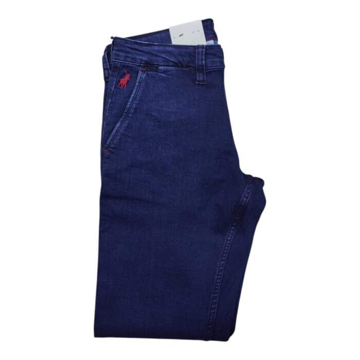 305 2 B rotated | The Polo Quarter Slant Straight Leg Dark Wash Jeans offer a perfect combination of style and comfort, featuring a timeless straight-leg cut that provides a relaxed yet structured fit, ideal for all body types. Crafted from a high-quality cotton blend with just the right amount of stretch, these jeans deliver a smooth, comfortable fit that moves with you throughout the day while maintaining their shape. With their dark wash finish, subtle whiskering, and quarter slant pockets, these jeans offer a sophisticated look that's versatile enough for both casual outings and more refined, business-casual settings.