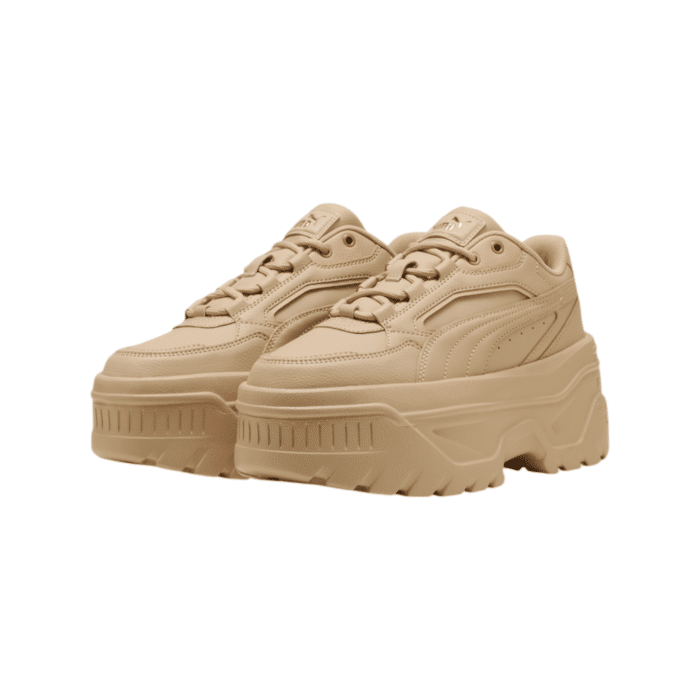 334 89A | Elevate your style with Puma Karmen X-TRA Trainers in Light Sand/Gold. Featuring a chunky platform sole and sleek design, they blend comfort, durability, and trendiness.